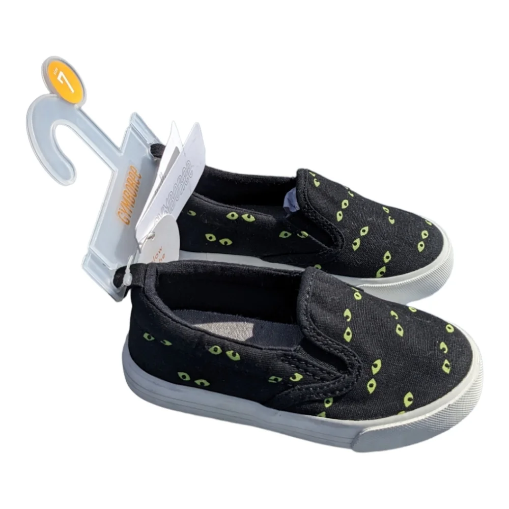 Gymboree Baby size 7 Black/Green Glow in the Dark Eyes Slip On Shoe